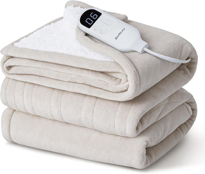 Bedsure Heated Blanket Throw Blanket with Preheat Function - Fast Heating Electric Blanket, Soft Flannel Throw with 6 Time Settings(Up to 10H), 6 Heating Settings, Gifts for Grandma (50"x60", Cream)