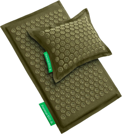 Pranamat Acupressure Large Mat and Pillow Set, Premium Acupressure Therapy for Pain Relief and Relaxation, Handcrafted in Europe with Sustainable and Natural Materials (Obsidian)