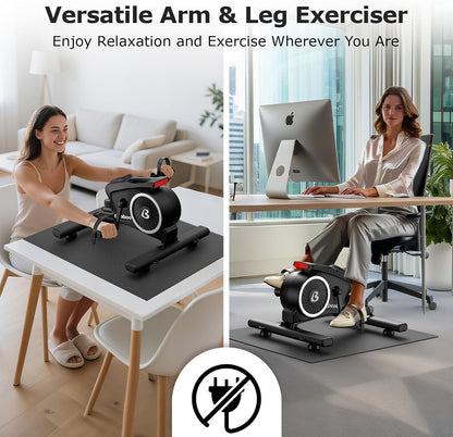 pooboo Under Desk Bike Pedal Exerciser, Quiet Magnetic Mini Exercise Bike with 16 Resistance Levels, Arm & Leg Workout, Resistance Bands & Non-Slip Mat for Home Office Therapy