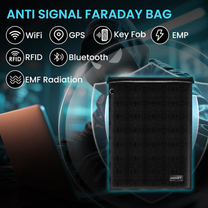 Faraday Bag (15 x 10 inches), Faraday Cage, Cell Phone Signal Jammer, Faraday Key Fob Protector, RFID Faraday Pouch Signal Blocker Anti-Theft Pouch, Anti-Hacking Case Blocker (Black)