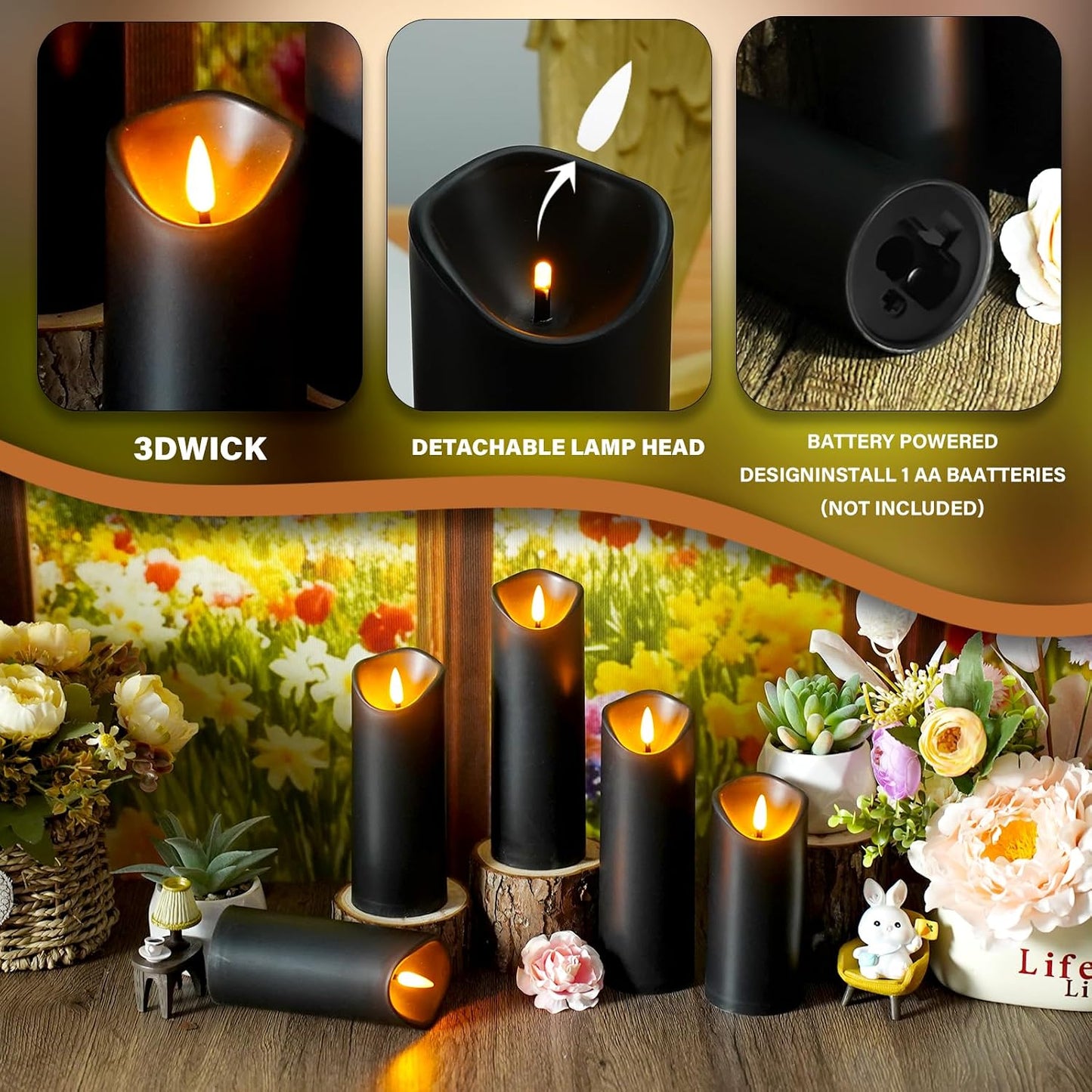kakoya Flickering Flameless Candles Battery Operated with Remote and 2/4/6/8 H Timer Acrylic Led Pillar Candles Pack of 9 (appr D2.3"xH5.5"6.5"7.5")with Realistic 3D Wick Candles for Home Decor(White)