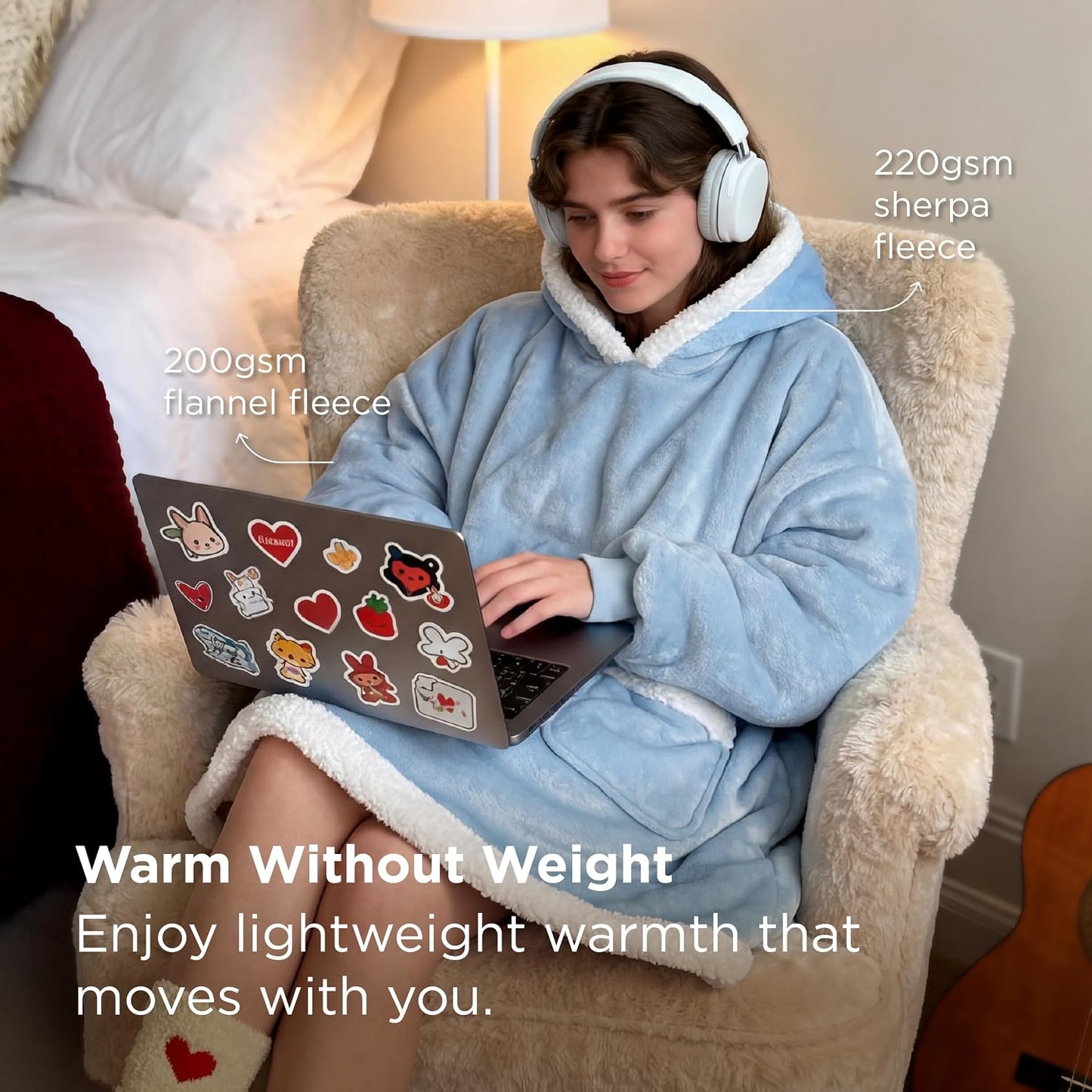 Bedsure Blanket Hoodie, Wearable Blanket Hoodie as Gifts for Mom, Birthday Gifts for Women Kids Teens Mother's Day Sherpa Sweatshirt, Grey, Standard