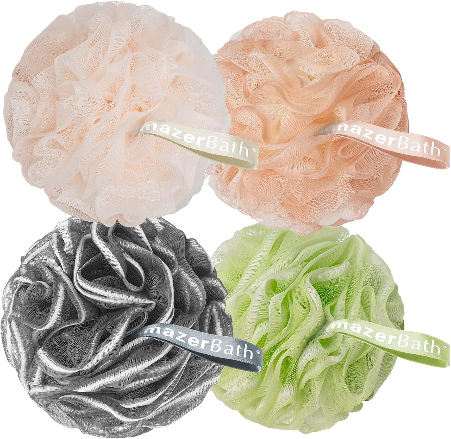 AmazerBath Charcoal Loofah Sponge, Shower Loofah 60g/PCS - Body Scrubber Loofa Set of 4 - Charcoal Blue, Green, Purple & Red, Bath Sponge for Men and Women