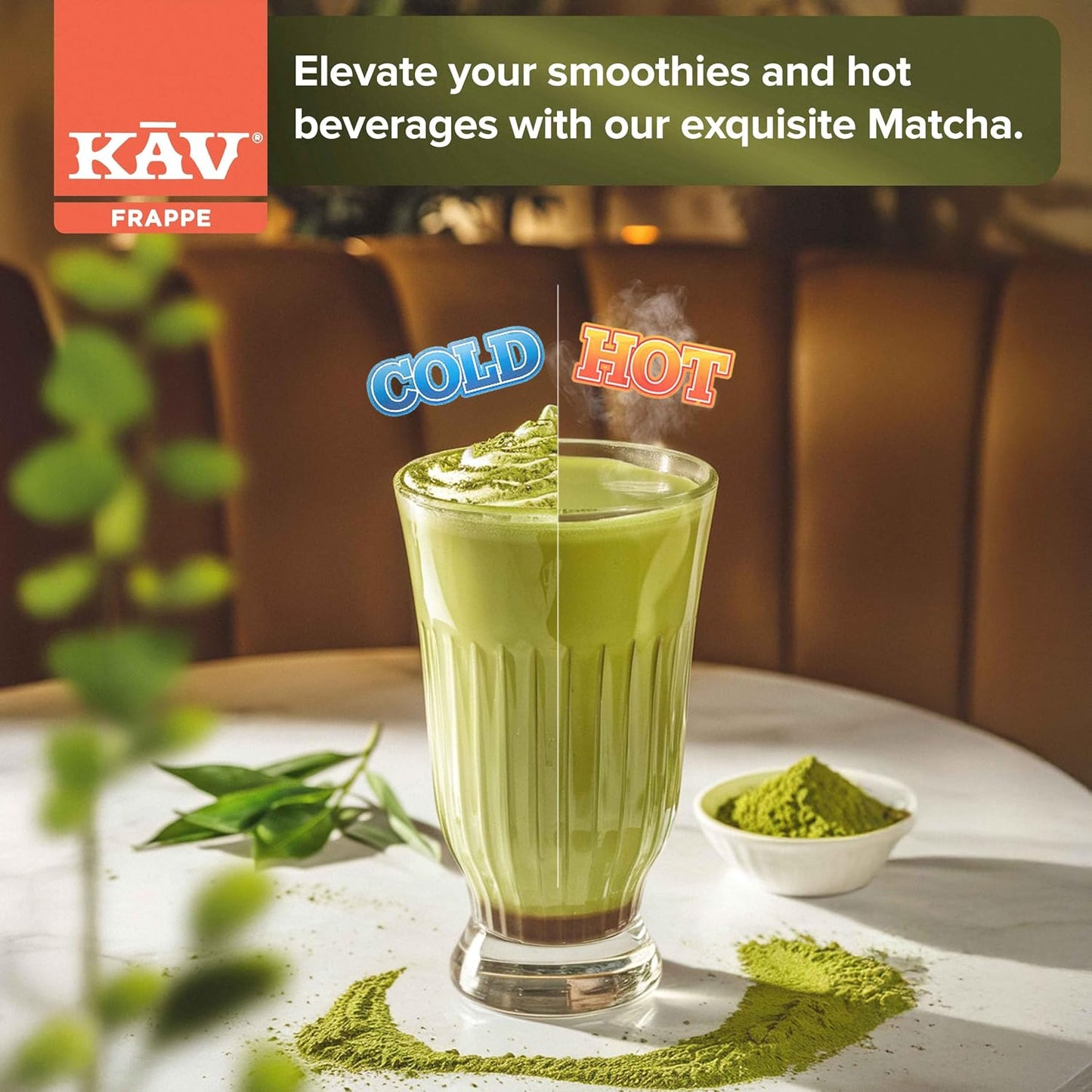 KAV Iced Blended Matcha Latte Frappe Mix | Instant, Ready-to-Mix Matcha Latte Powder for Hot or Cold Drinks – 10 oz
