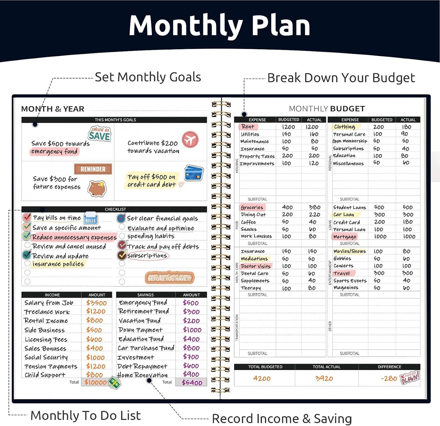Budget Planner - Monthly Budget Book with Expense Tracker Notebook, Undated Bill Organizer & Finance Planner to Take Control of Your Money, Account Book to Manage Your Finances-Pink