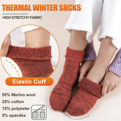 EBMORE 5 Pairs Women Merino Wool Boot Socks Warm Thermal Winter Thick Hiking Cozy Cabin Crew Comfy Socks for Ladies