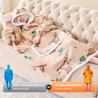 IFNOW Wearable Blanket Hoodie, Oversized Sherpa Fleece Hooded Blanket Sweatshirt with Eye Mask and Pocket, Comfy Long Flannel Blanket for Adults Men,Gifts for Women Mom Girlfriend,MoonFace