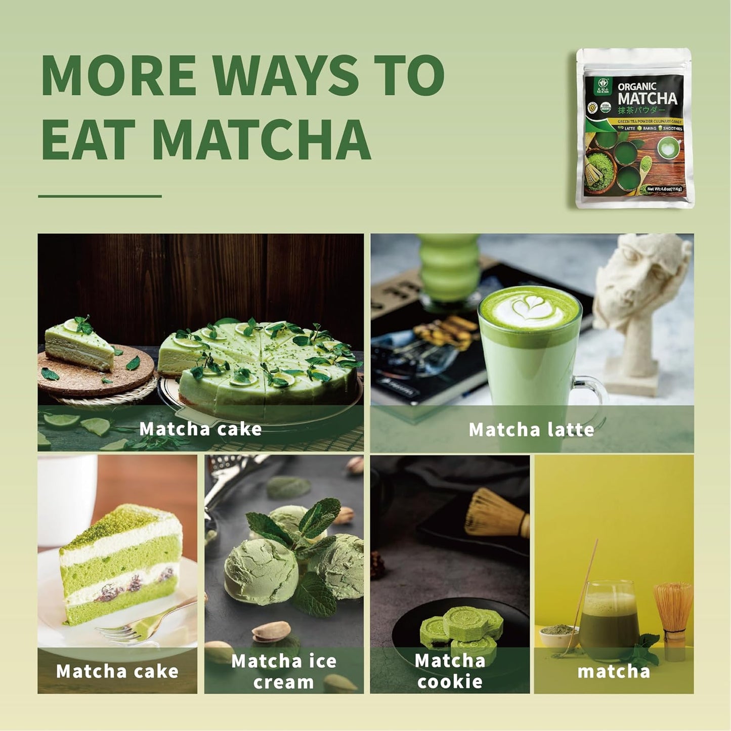 TIAN HU SHAN Matcha Powder 3.5oz/100g Culinary Macha for Latte Baking