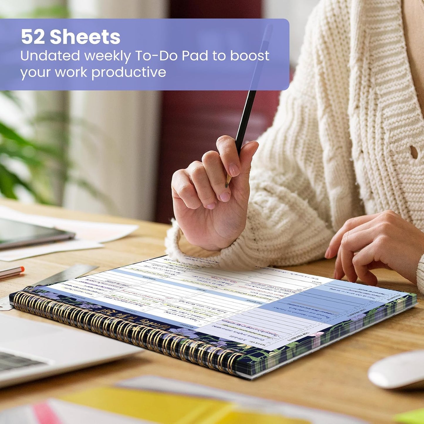 Weekly To Do List Notepad with 52 Undated Sheets（8.5"×11"）- Undated Weekly Planner Notepad for Office Desk Accessories and Supplies - Sunshine Petal