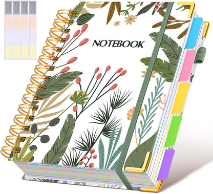 Hardcover Spiral Notebook journal with Removable Dividers Tabs, 300 Pages Leather 5 Subject Notebook College Ruled, 8"x10" Large B5 Notebooks for Work School Note taking, Lined Journal for Women,Black
