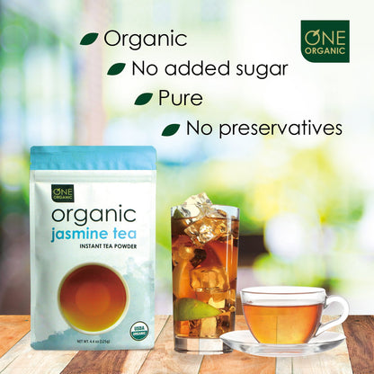 ONE ORGANIC Instant Jasmine Tea Powder - 4.4 oz. - 125 Servings - USDA Certified Organic - 100% Pure - Hot or Iced - Unsweetened