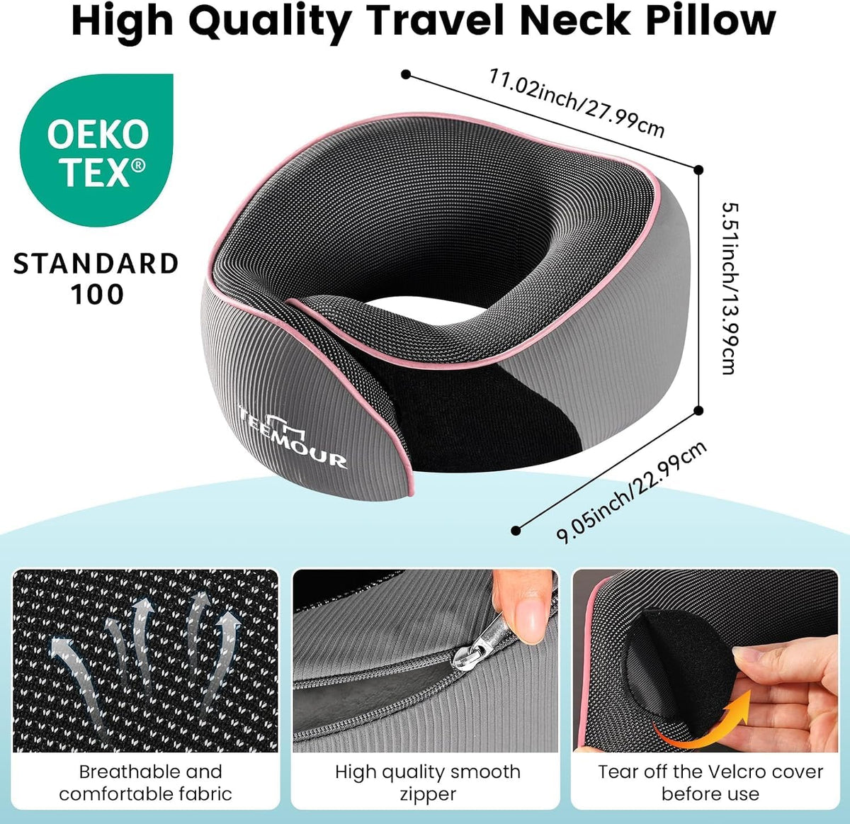 Travel Pillow Neck Pillow for Airplane Travel Essentials - Memory Foam Travel Neck Pillow, Stops Head Bobbing With Eye Mask & Earplugs, Portable Carry Bag for Long Flights| Airplane Accessories Black