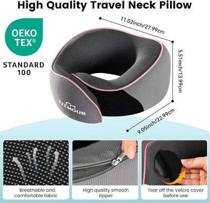 Travel Pillow Neck Pillow for Airplane Travel Essentials - Memory Foam Travel Neck Pillow, Stops Head Bobbing With Eye Mask & Earplugs, Portable Carry Bag for Long Flights| Airplane Accessories Black