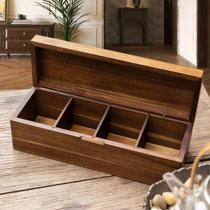 Acacia Wood Tea Bag Organizer with Compartments, Tea packet Storage Boxes & Display Caddy, Multi-Slot Teabag Holder Container Chest for Countertop, Organizador de Té