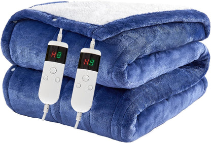 Electric Blanket Heated Throw, Soft Flannel 50"x60" Heating Blanket with 8 Hours Auto Off 10 Fast Heating Levels Machine Washable Sherpa Heated Blanket with Overheating Protection