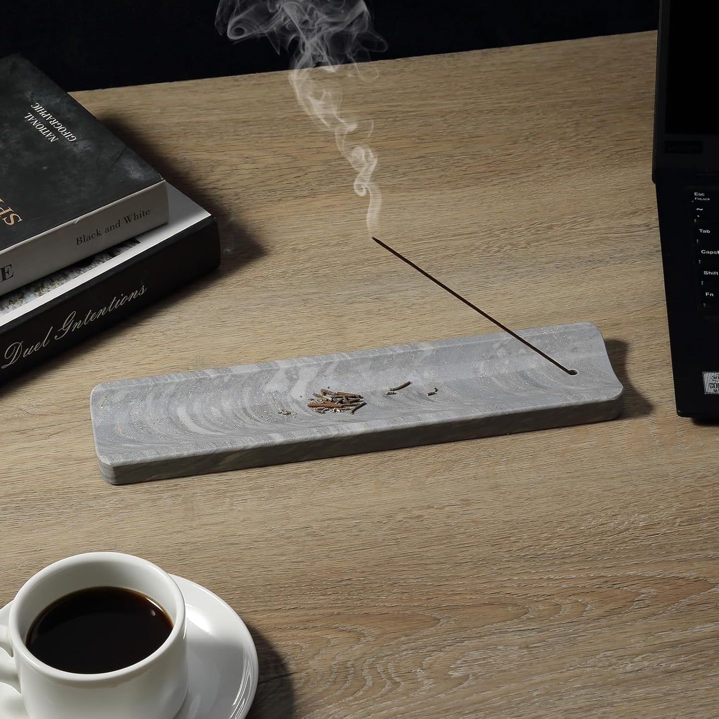 Koville Marble Incense Holder, Incense Holder for Sticks, Incense Sticks Holder Ash Catcher for Meditation Yoga SPA, Natural Stone Incense Burner, Home Table Decor (Grey)