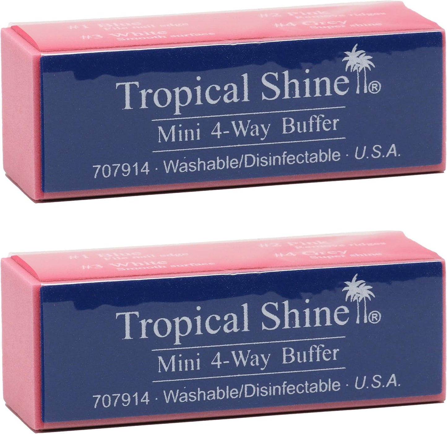 Tropical Shine Mini 4 Way Nail Buffer Block – Buffers and Files for Shaping Smoothing Polishing, Shine Finishing Tool for Natural Acrylic Nails, Professional At Home Use, 2 Pack