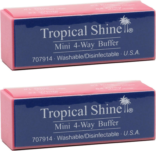 Tropical Shine Mini 4 Way Buffer Block - Professional Nail Buffering Block for Shaping, Smoothing, and Polishing Nails - Portable Nail Care (2 Pack)