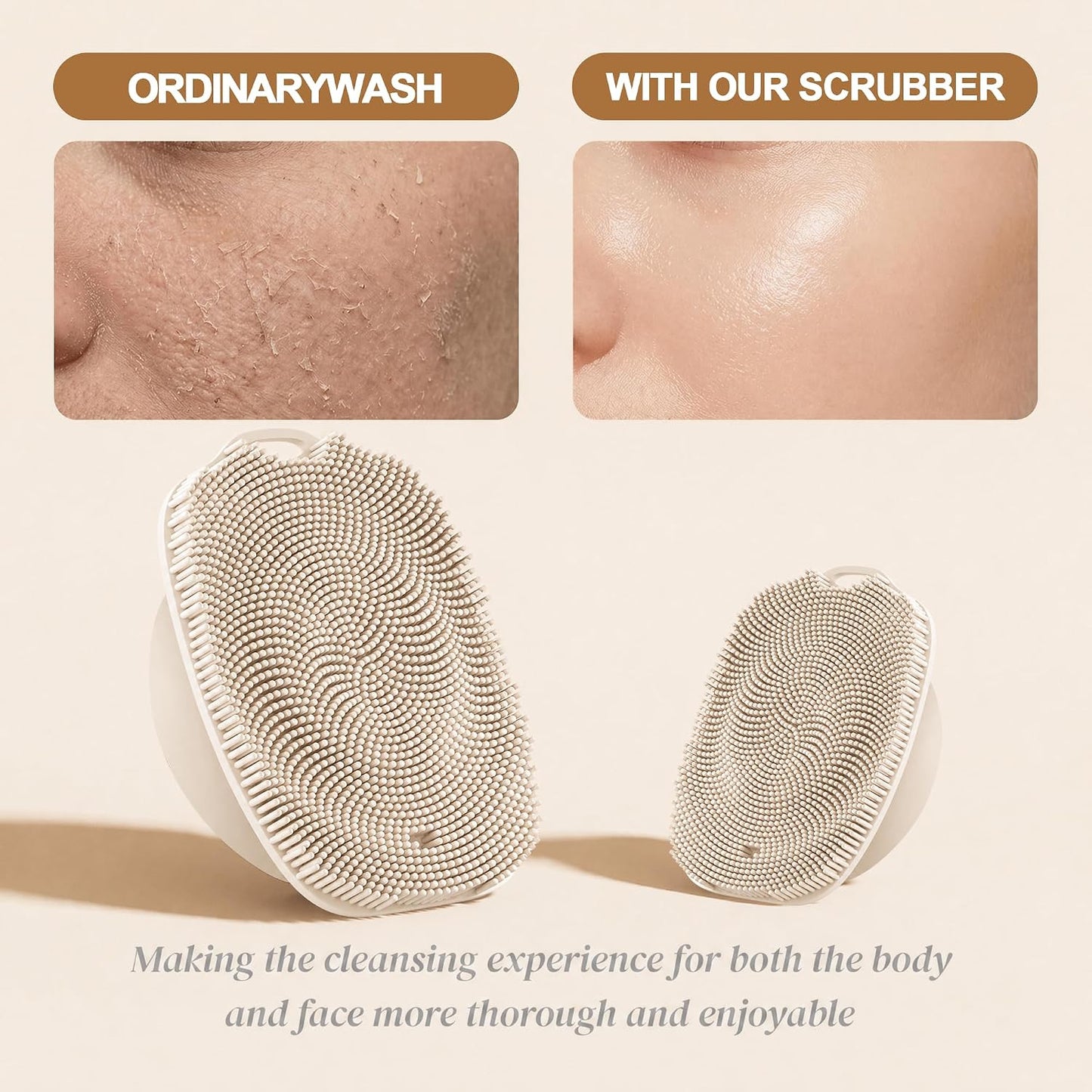 Soft Silicone Body Scrubber, Face Scrubber Silicone, Gentle Texture Exfoliating Body Scrubber for Men and Women On Sensitive Skin, Back Large Suction Cup for Easy Dry and Store (Blue)