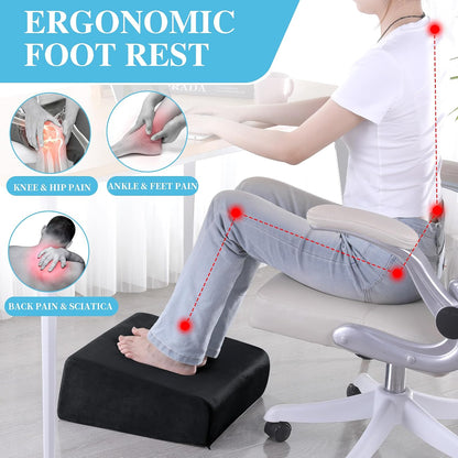 Under Desk Foot Rest, ROYALAY Ergonomic Office Footrest with 3 Adjustable Heights, High-Density Memory Foam Leg Rest for Home, Travel, Airplane with Washable Cover