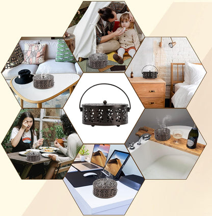 Portable Iron Mosquito Coil Holder with Handle for Outdoor, Bronze