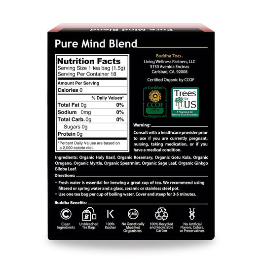 Buddha Teas Organic Pure Mind Blend - Herbal Tea, Caffeine Free