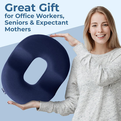 5 STARS UNITED Donut Pillow for Tailbone Pain & Hemorrhoids – Large Memory Foam Seat Cushion for Bed Sore-Prone Areas & Pressure Relief – Prostate, Postpartum & Pregnancy Support, Black Mesh Cover