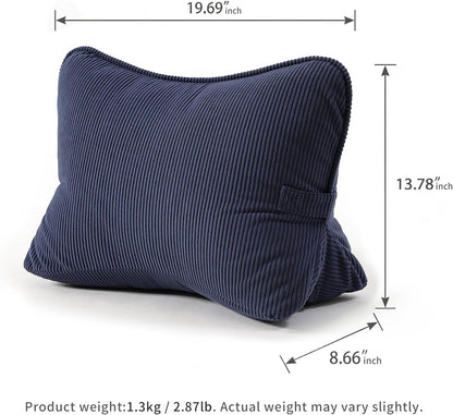 Pat. Pend. Corduroy Lumbar Support Back Pillow for Watching TV, Reading & Gaming, Ergonomic Triangle Support Cushion for Sofa, Armchair & Bed Sitting, Removable Washable Cover, Beige Gray