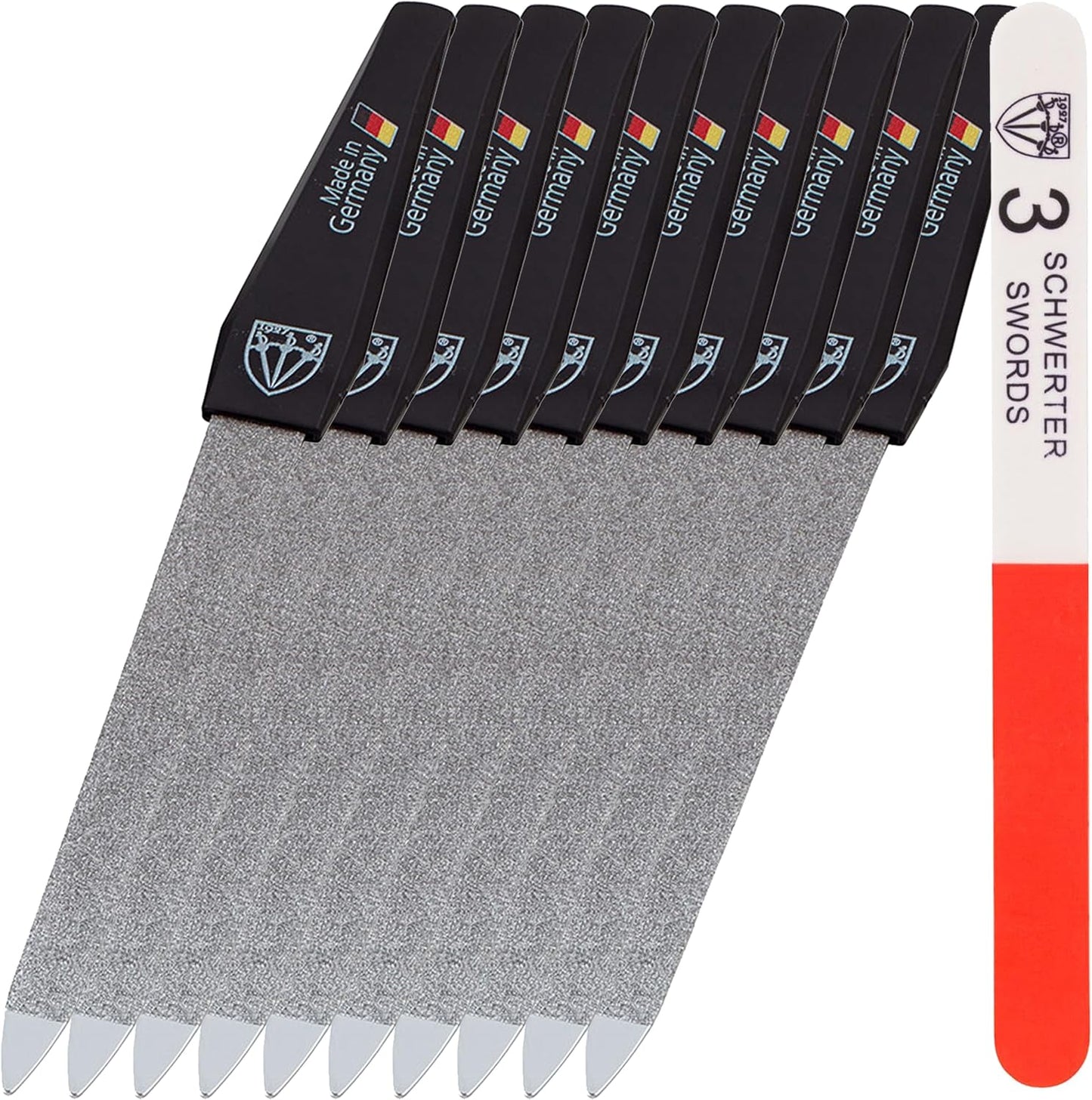 3 Swords Germany - Brand Quality Sapphire Metal Nail File Set (5 pcs.) with 3-Way Nail Buffer (1 pc.), Manicure Pedicure Finger & Toe Nail Care - Made in Solingen Germany (671)