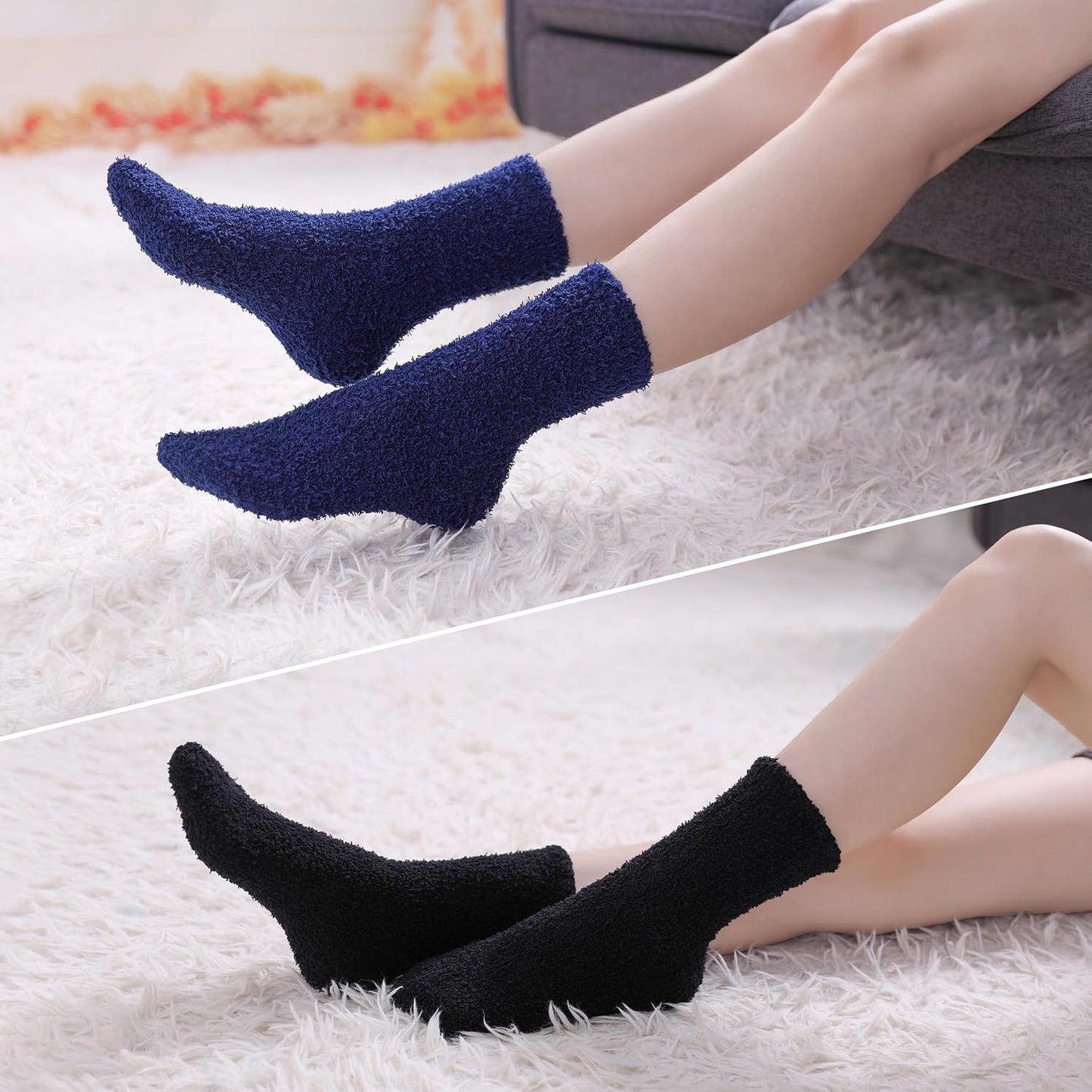 CHOWISH Womens Fuzzy Slipper Socks Super Soft Microfiber Fluffy Cozy Winter Warm Fuzzy Crew Socks