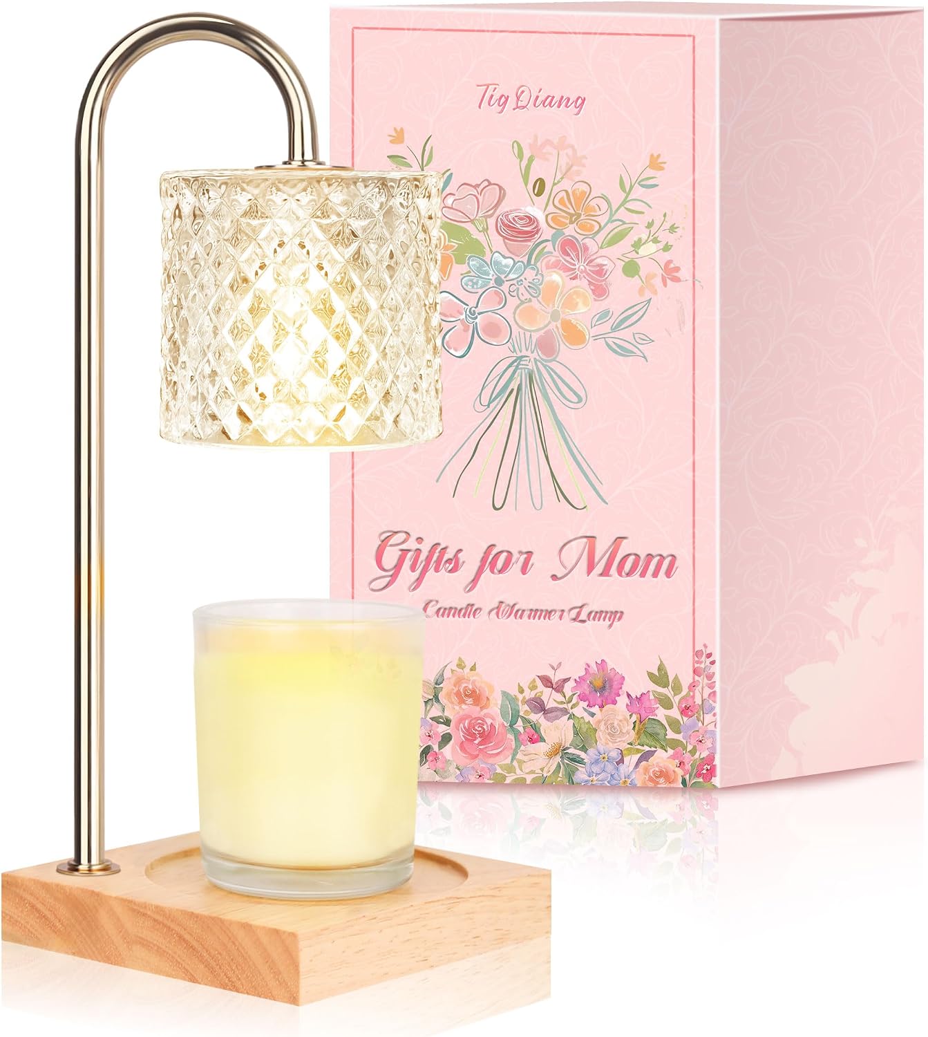 TigQiang Candle Warmer Lamp with Timer Dimmer, Birthday Gifts for Women Mom, House Warming Gifts, Elegant New Home Decor, Wax Warmer for Jar Candles, Heater Lamp for Scented Wax, Amber Glass