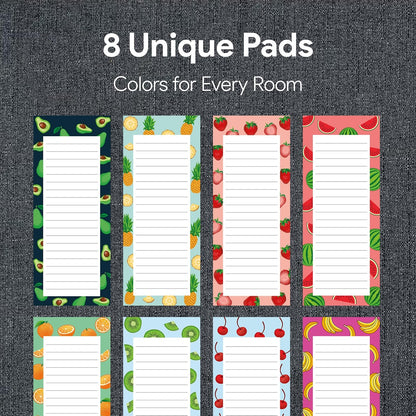 8 Magnetic Notepads – Notepads for Grocery List, Shopping List, To-Do List, Reminders -Strong Magnetic Back- Memo Notepad with Realistic Fruit Designs | 25 Sheets per Pad 7.5 x 3.5 inch (8 Pack)