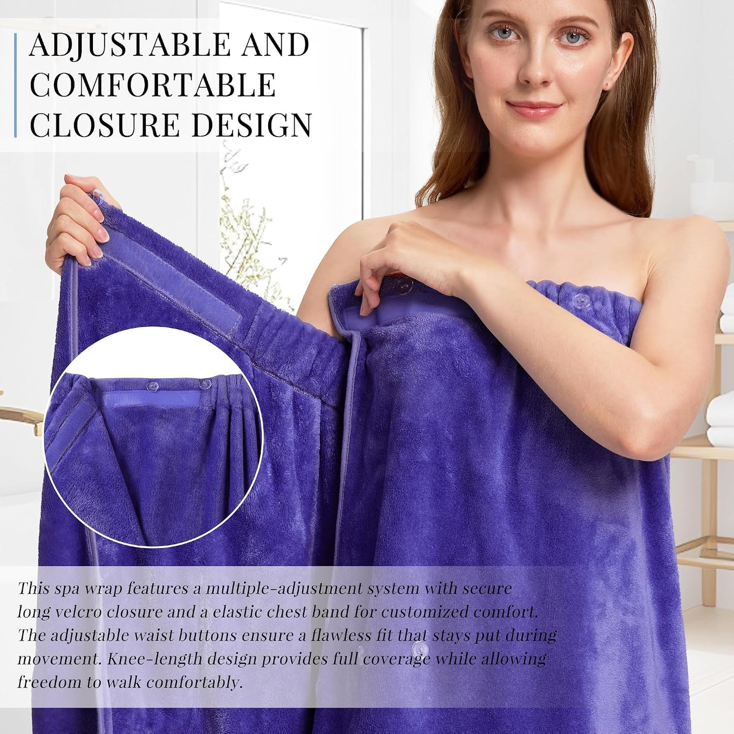 PJGGZ Towel Wrap for Women, Three Adjust Clasps Closure Bath Wraps After Shower Spa Sauna Bathrobe(Available in Plus Size)