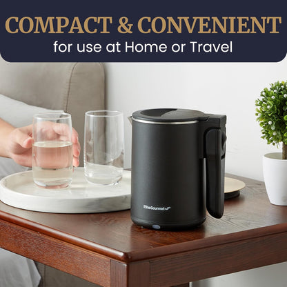 Elite Gourmet 1.7L Dual-Wall Cool-Touch Tea Kettle, Touchscreen, Black