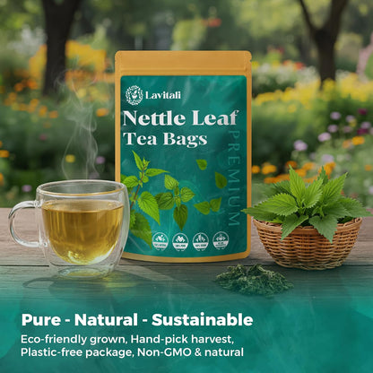 Lavitali, Nettle Leaves Tea Bags | 60 bags, 100% Pure Herbal Tea | Caffeine-Free, Mineral-Rich, Eco-Friendly Filter Bags | Daily Natural Botanical, Hot or Iced Herbal Infusion