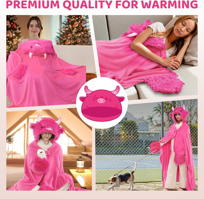 Mewaii Ultimate Softness Highland Cow Wearable Blanket Hoodie –Expertly Designed for American Body Full Coverage with Easy Movement Oversized Warm Cozy Flannel Blanket Cute Highland Cow Gift for Women
