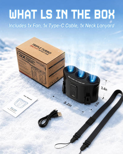 Portable Personal Fan: 3-Motor Hands-Free Waist Fan with 12,000mAh Battery