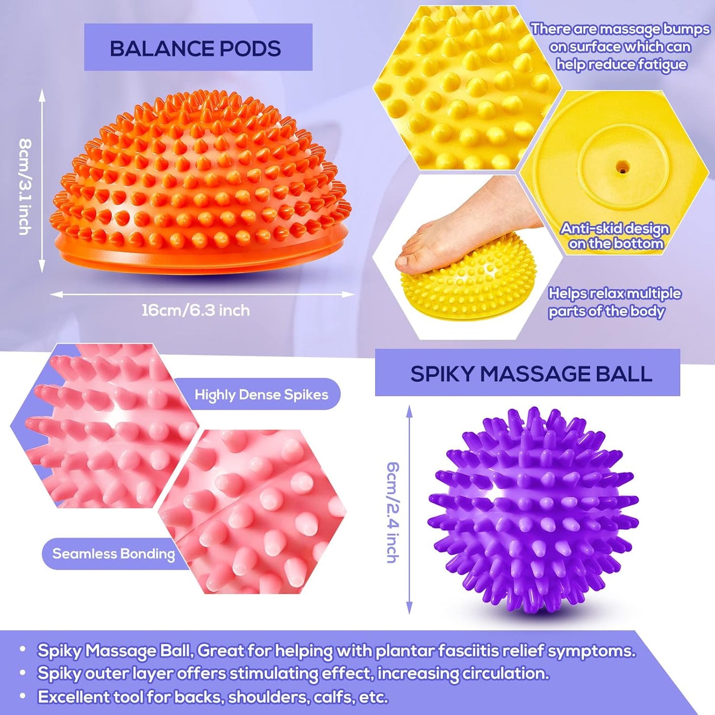 8 Pcs Balance Disc Set with Hand Pump, Wobble Cushion, 3 Balance Pods & 4 Spiky Massage Balls, for Sensory child, Balancing Training, Physical Recovery, Exercise, Adults, Dogs
