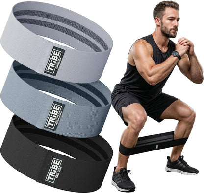 Tribe Lifting Resistance Bands for Working Out - 3 Pack Fabric Workout Bands for Women and Men - Booty Bands for Legs and Glute - Non Slip Exercise Bands Set for Squat Hip Thigh
