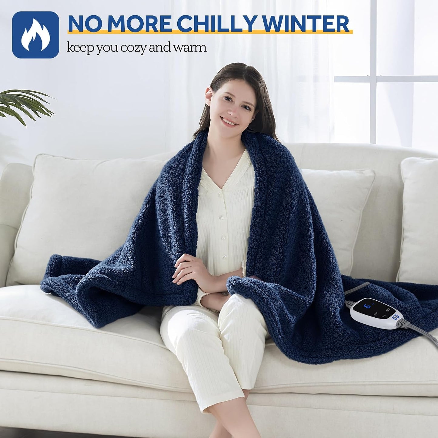 Sealy Electric Blanket Heated Throw 50"x60" Soft Double Sherpa Super Cozy with 6 Fast Heating Levels & 2-10 Hours Auto-Off, Over-Heat Protection, Machine Washable, Charcoal