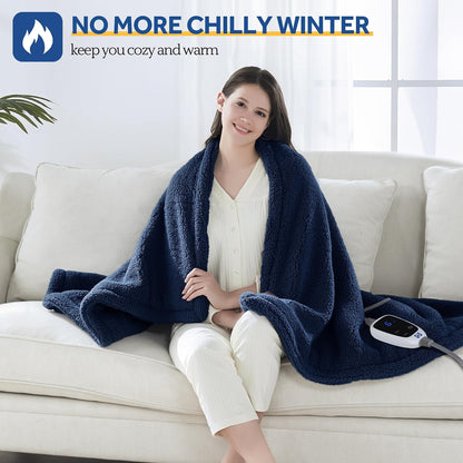 Sealy Electric Blanket Heated Throw 50"x60" Soft Double Sherpa Super Cozy with 6 Fast Heating Levels & 2-10 Hours Auto-Off, Over-Heat Protection, Machine Washable, Charcoal