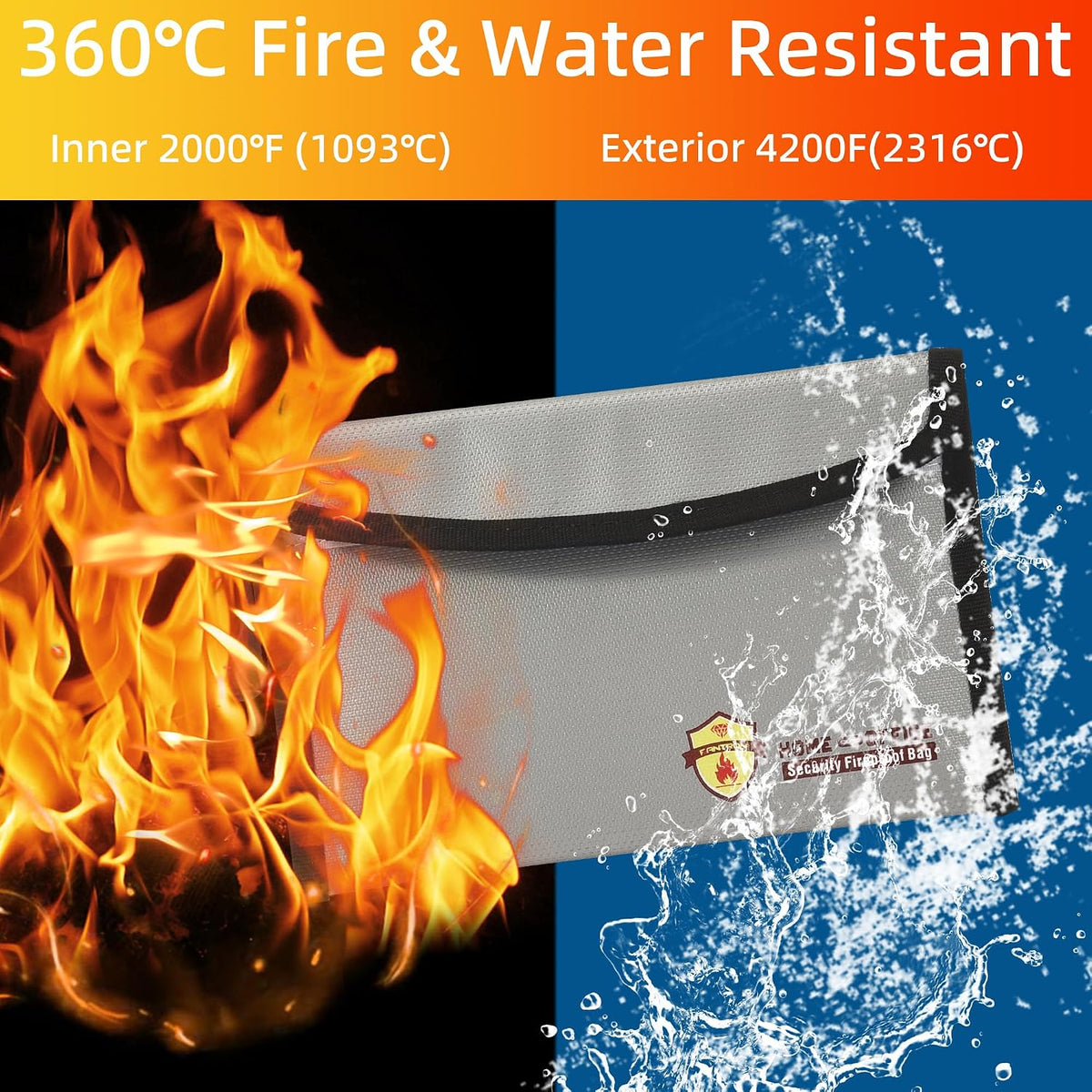 3 Pcs Fireproof Waterproof Document Bag(2000℉), Fire and Water Resistant Safe Zipper Storage Organizer Pouch for A4 A5 Documents Holder, Cash, Passport, Tablet, Laptop, File, Jewelry,(Black)