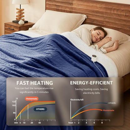 Homemate Electric Heated Blanket Twin - 62"x84" Heating Bed Blankets Throw with 10 Heating Levels 8 Hours Auto Off Fast Heating Over-Heated Protection Ultra Soft Warm Flannel ETL Certified Grey - Colors A