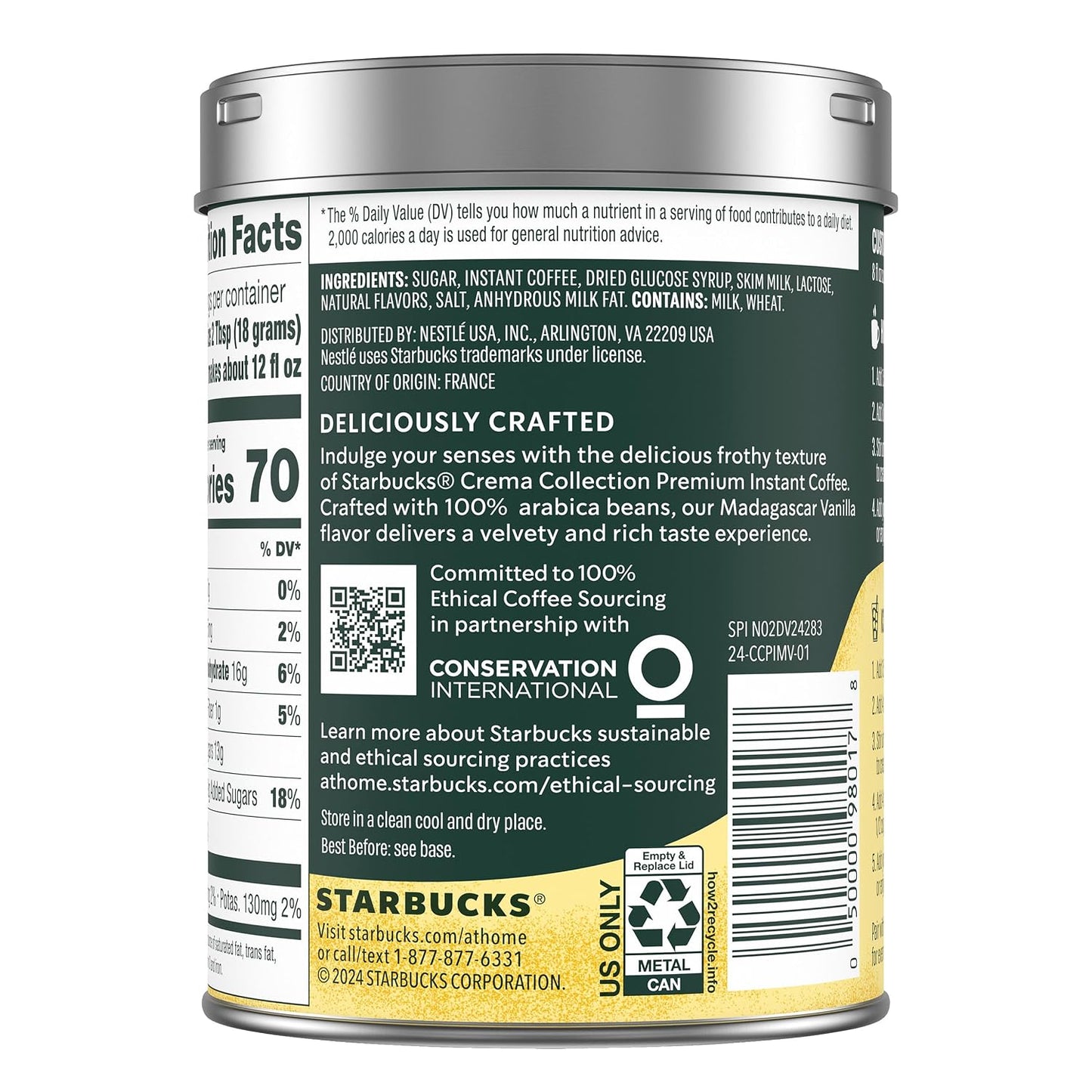 Starbucks Crema Collection Premium Instant Madagascar Vanilla Flavored Instant Coffee, 100% Arabica Beans, 3 Tins (7.12 Oz Each)