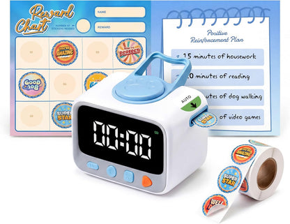 Sticker Timer Visual Countdown Timer with 200 Medal Reward Stickers for Kids Rewards, Rechargeable Digital Timer for ADHD Focus, Classroom & Homeschool Tool