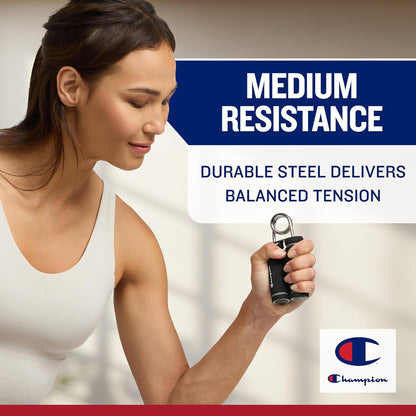 Champion 2-Pack Hand Grip Strengthener, Medium Resistance Grip Strength Trainer with Soft Foam Handles, Forearm and Wrist Trainer for Home Gym Workouts, Stress Relief and Daily Conditioning