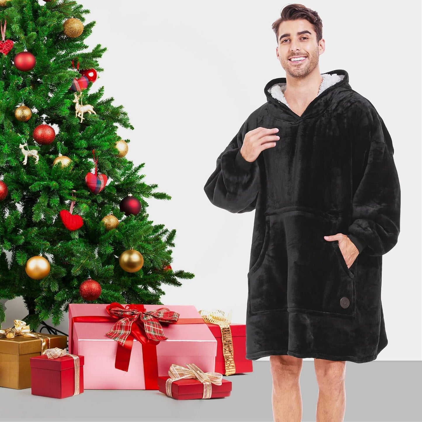 THREE POODLE Wearable Blanket Hoodie for Women, Oversized Sherpa Sweatshirt Blanket for Adults Men, Cozy Hooded Blankets, Gifts for Teen Girls Women Mom Sister