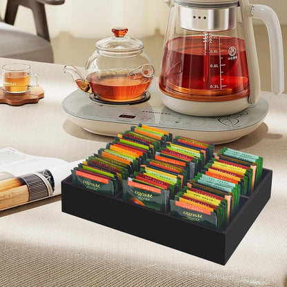 Tasybox Tea Bag Organizer, Clear Acrylic Tea Bag Holder with 6 Slot, Tea Packet Storage for Drawer, Pantry, Kitchen, Cabinet, Countertop
