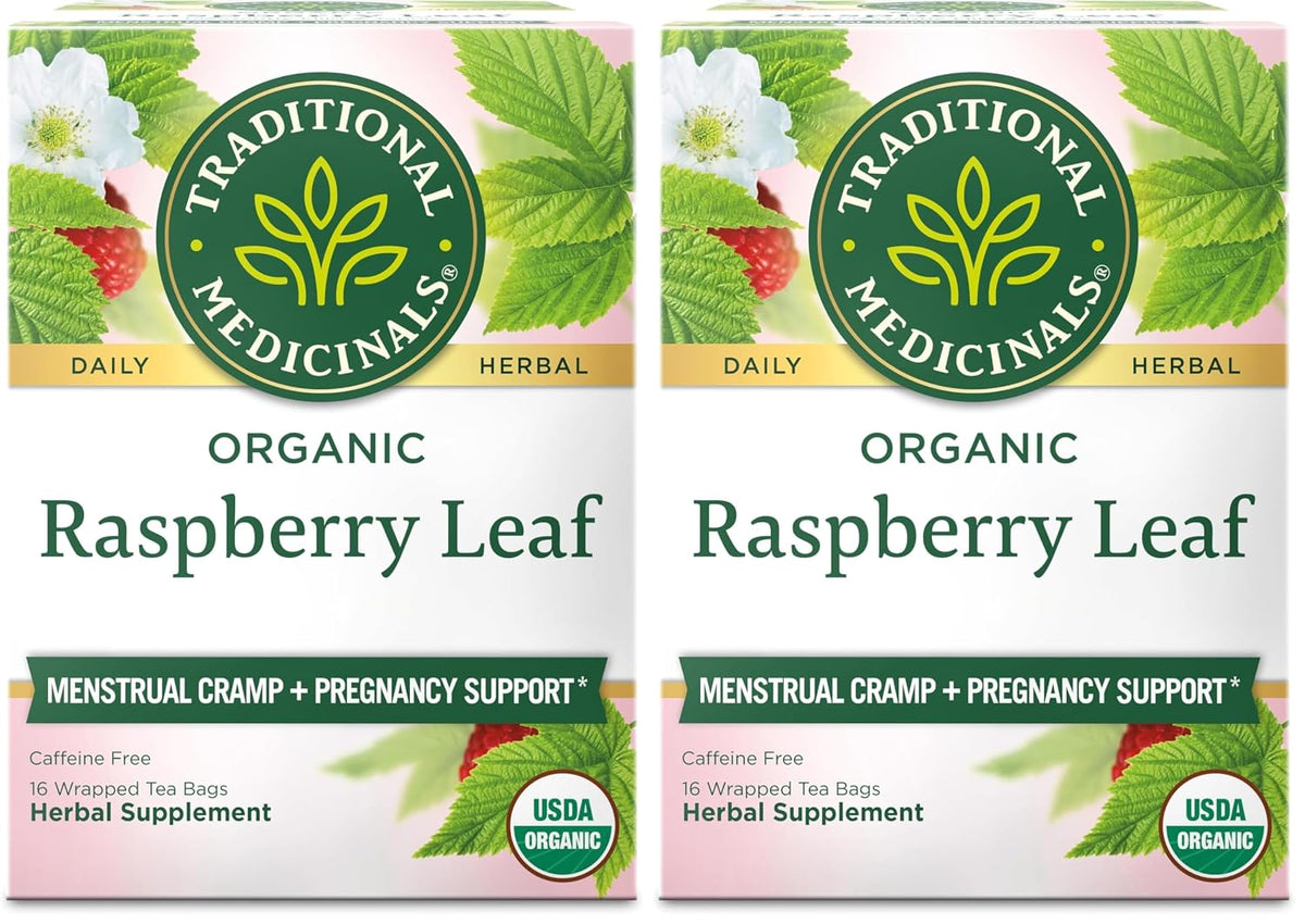 Traditional Medicinals Organic Raspberry Leaf Herbal Tea, Eases Menstrual Cramps & Supports Healthy Pregnancy, 16 Tea Bags (Pack of 2)