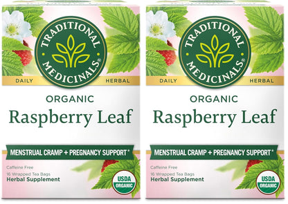 Traditional Medicinals Organic Raspberry Leaf Herbal Tea, Eases Menstrual Cramps & Supports Healthy Pregnancy, 16 Tea Bags (Pack of 2)